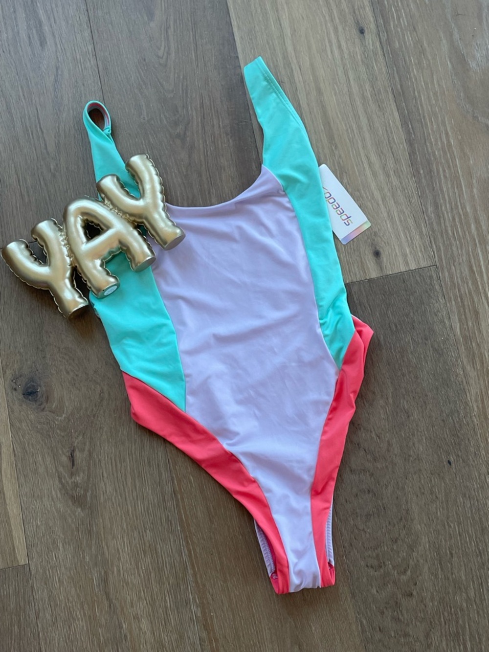 Speedo Colorblock One-Piece Swimsuit - Lavender, Coral, Mint